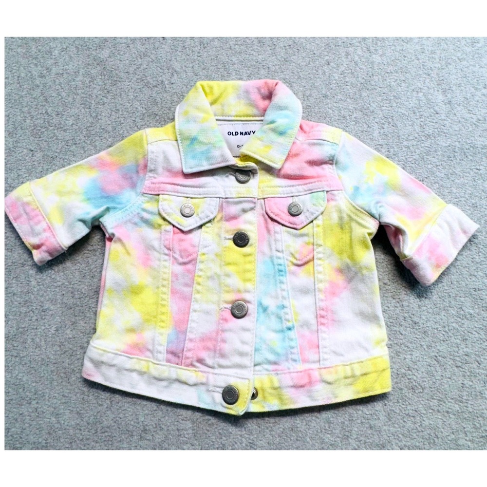 Old Navy Denim Jacket Kids 0-3M Pink Yellow Blue Tie Dye Button Up Trucker